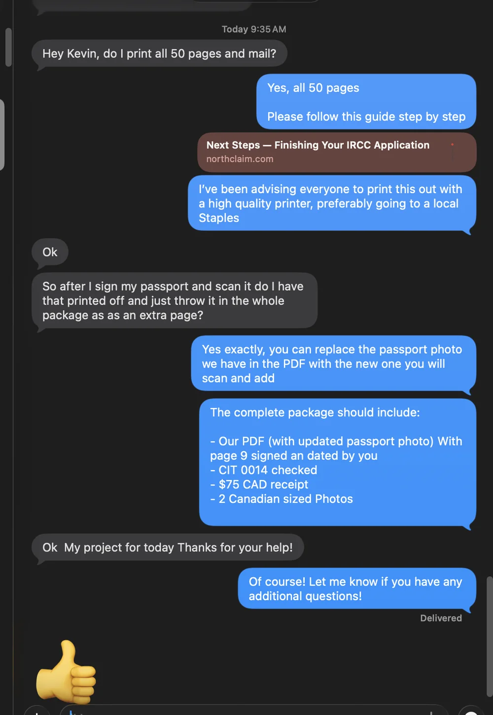 Redacted message with print and mail filing instructions.