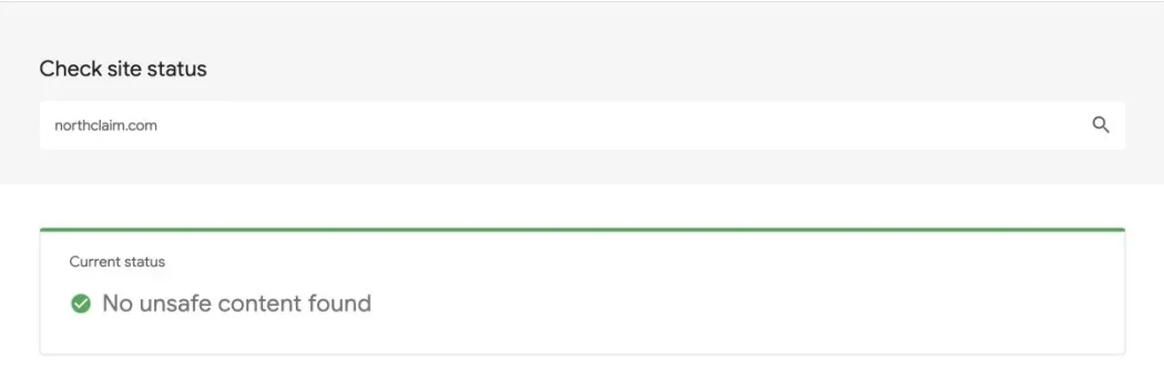 Google Safe Browsing result for northclaim.com: No unsafe content found